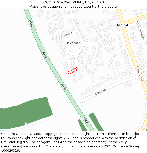40, MEADOW WAY, MEPAL, ELY, CB6 2GJ: Location map and indicative extent of plot
