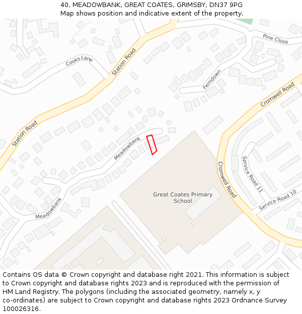 40, MEADOWBANK, GREAT COATES, GRIMSBY, DN37 9PG: Location map and indicative extent of plot