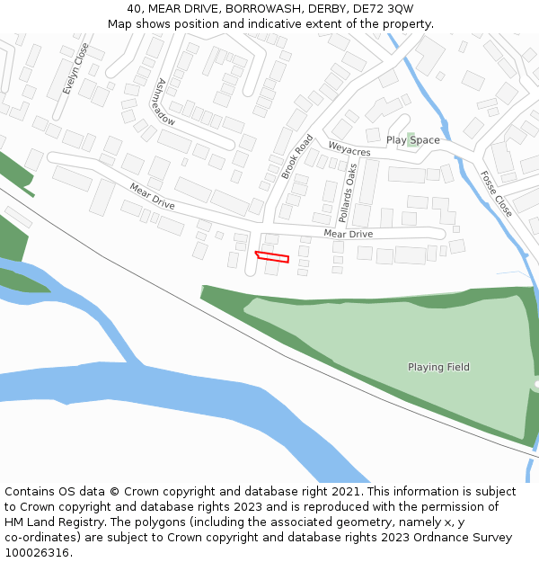40, MEAR DRIVE, BORROWASH, DERBY, DE72 3QW: Location map and indicative extent of plot