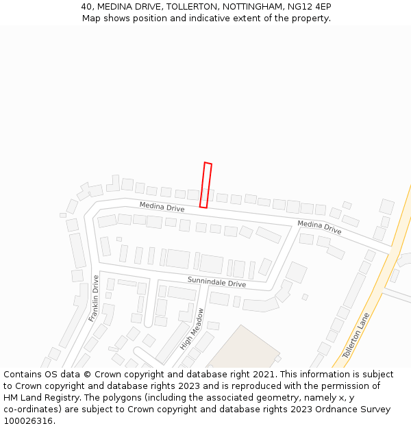 40, MEDINA DRIVE, TOLLERTON, NOTTINGHAM, NG12 4EP: Location map and indicative extent of plot