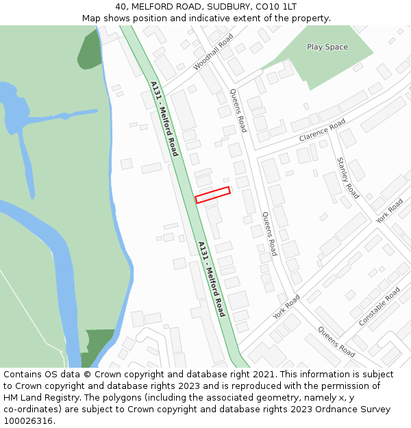 40, MELFORD ROAD, SUDBURY, CO10 1LT: Location map and indicative extent of plot