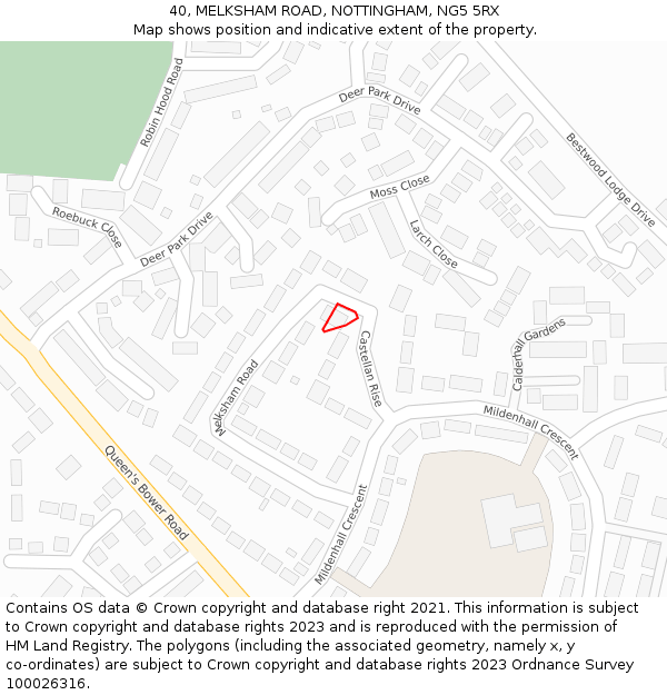 40, MELKSHAM ROAD, NOTTINGHAM, NG5 5RX: Location map and indicative extent of plot