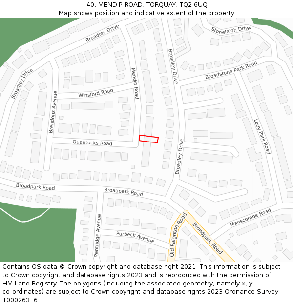 40, MENDIP ROAD, TORQUAY, TQ2 6UQ: Location map and indicative extent of plot