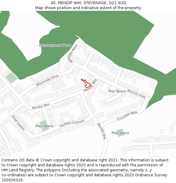 40, MENDIP WAY, STEVENAGE, SG1 6GQ: Location map and indicative extent of plot