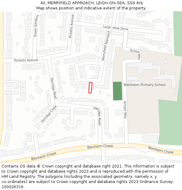 40, MERRYFIELD APPROACH, LEIGH-ON-SEA, SS9 4HJ: Location map and indicative extent of plot