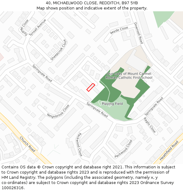40, MICHAELWOOD CLOSE, REDDITCH, B97 5YB: Location map and indicative extent of plot