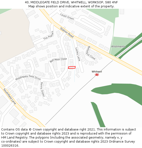 40, MIDDLEGATE FIELD DRIVE, WHITWELL, WORKSOP, S80 4NF: Location map and indicative extent of plot