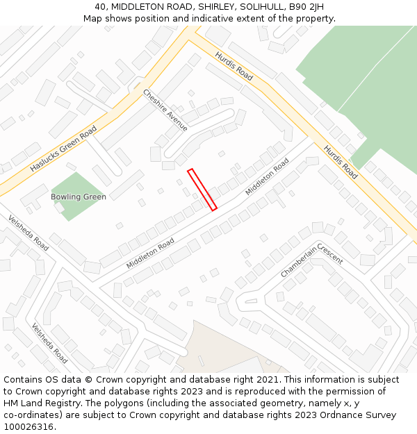 40, MIDDLETON ROAD, SHIRLEY, SOLIHULL, B90 2JH: Location map and indicative extent of plot