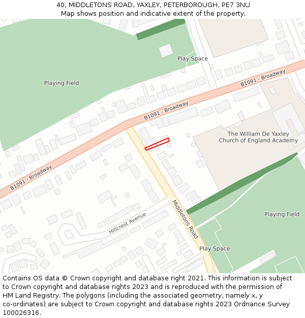 40, MIDDLETONS ROAD, YAXLEY, PETERBOROUGH, PE7 3NU: Location map and indicative extent of plot