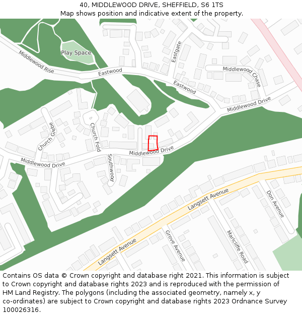 40, MIDDLEWOOD DRIVE, SHEFFIELD, S6 1TS: Location map and indicative extent of plot