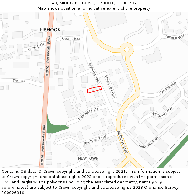 40, MIDHURST ROAD, LIPHOOK, GU30 7DY: Location map and indicative extent of plot