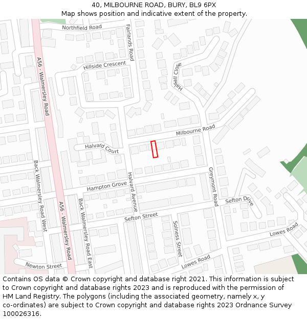 40, MILBOURNE ROAD, BURY, BL9 6PX: Location map and indicative extent of plot