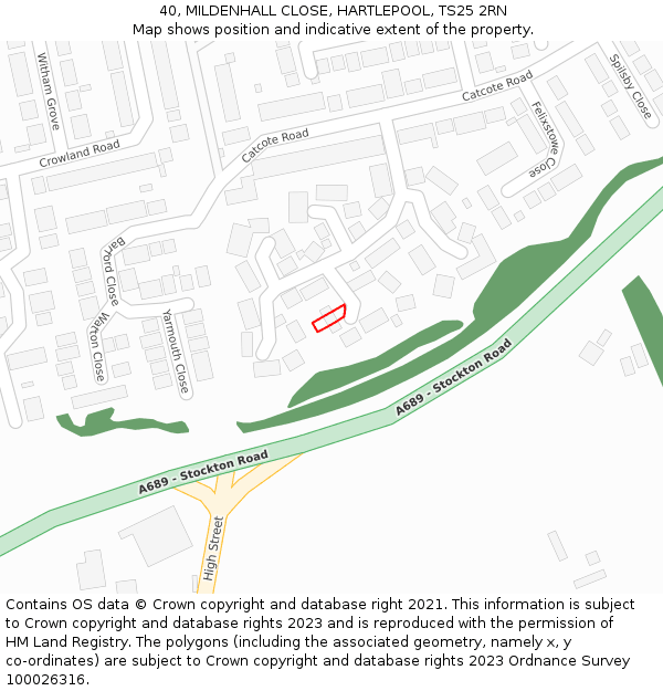 40, MILDENHALL CLOSE, HARTLEPOOL, TS25 2RN: Location map and indicative extent of plot