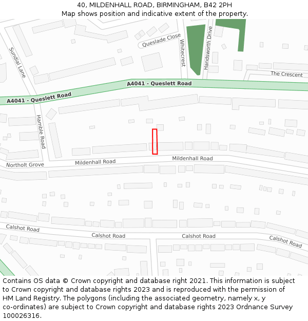 40, MILDENHALL ROAD, BIRMINGHAM, B42 2PH: Location map and indicative extent of plot