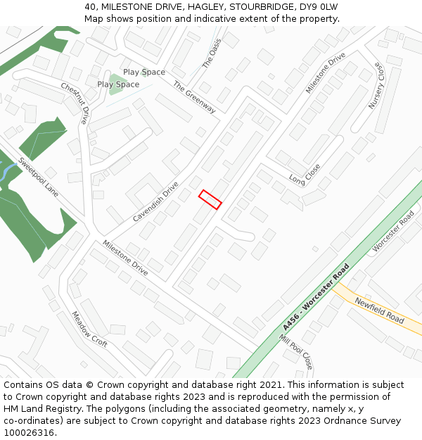 40, MILESTONE DRIVE, HAGLEY, STOURBRIDGE, DY9 0LW: Location map and indicative extent of plot