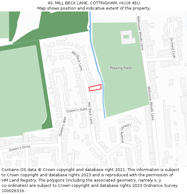 40, MILL BECK LANE, COTTINGHAM, HU16 4EU: Location map and indicative extent of plot