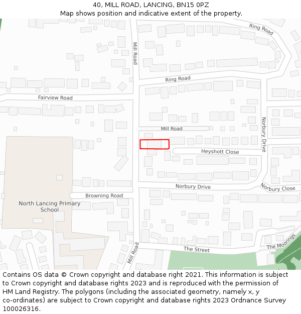 40, MILL ROAD, LANCING, BN15 0PZ: Location map and indicative extent of plot