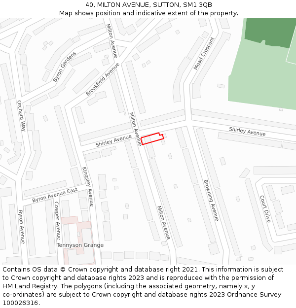 40, MILTON AVENUE, SUTTON, SM1 3QB: Location map and indicative extent of plot