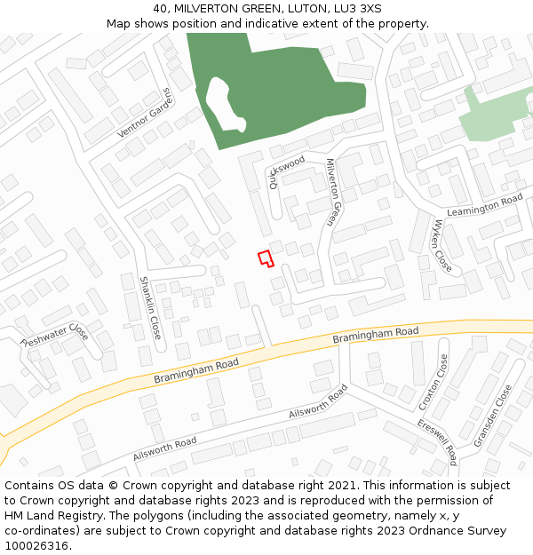 40, MILVERTON GREEN, LUTON, LU3 3XS: Location map and indicative extent of plot