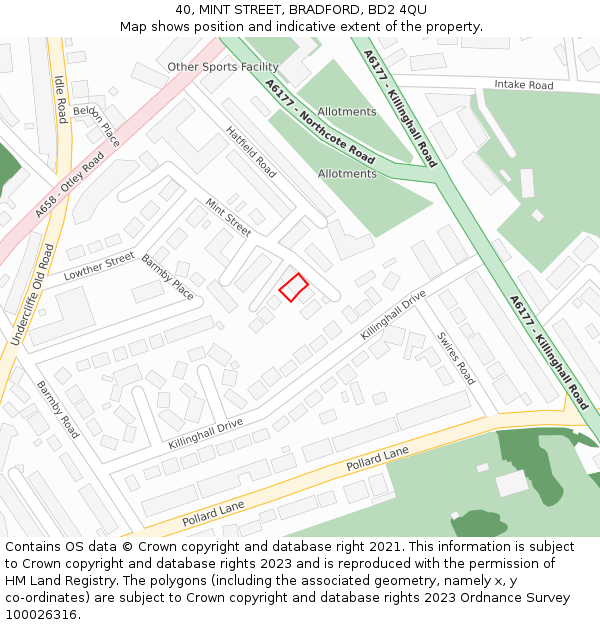 40, MINT STREET, BRADFORD, BD2 4QU: Location map and indicative extent of plot