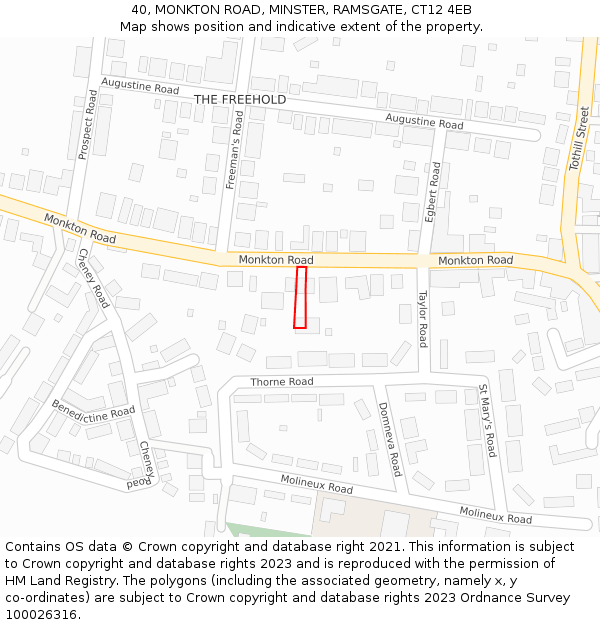 40, MONKTON ROAD, MINSTER, RAMSGATE, CT12 4EB: Location map and indicative extent of plot