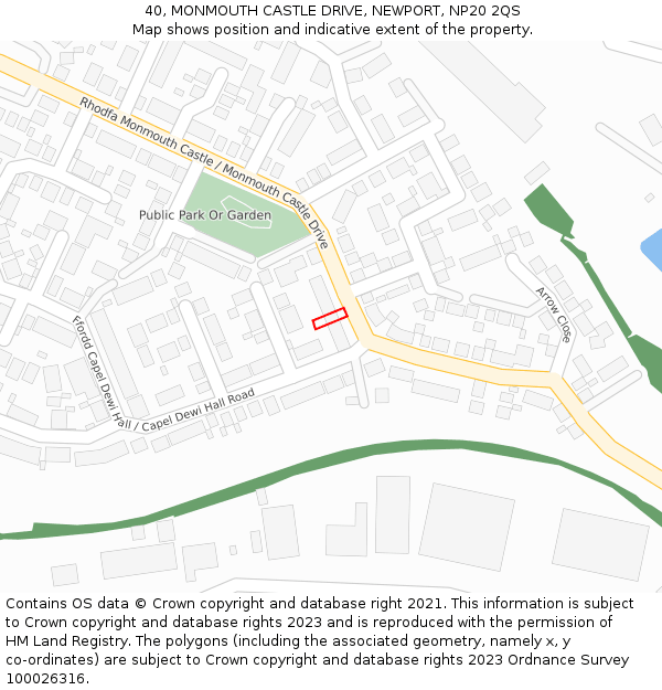 40, MONMOUTH CASTLE DRIVE, NEWPORT, NP20 2QS: Location map and indicative extent of plot