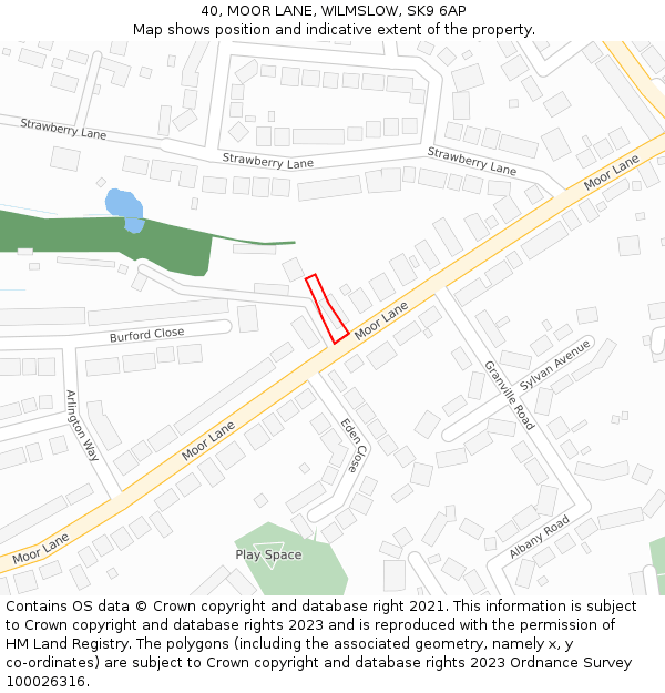 40, MOOR LANE, WILMSLOW, SK9 6AP: Location map and indicative extent of plot