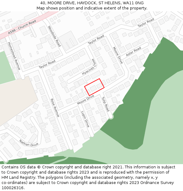 40, MOORE DRIVE, HAYDOCK, ST HELENS, WA11 0NG: Location map and indicative extent of plot