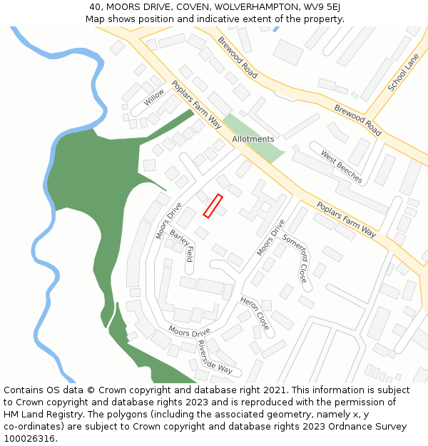 40, MOORS DRIVE, COVEN, WOLVERHAMPTON, WV9 5EJ: Location map and indicative extent of plot