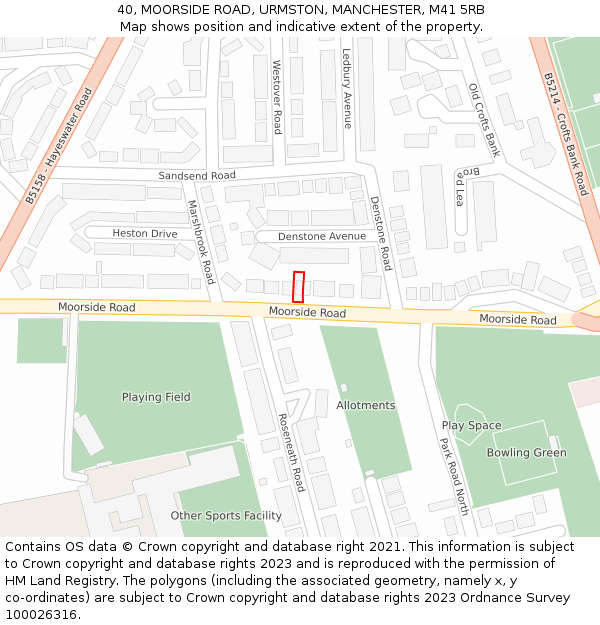 40, MOORSIDE ROAD, URMSTON, MANCHESTER, M41 5RB: Location map and indicative extent of plot