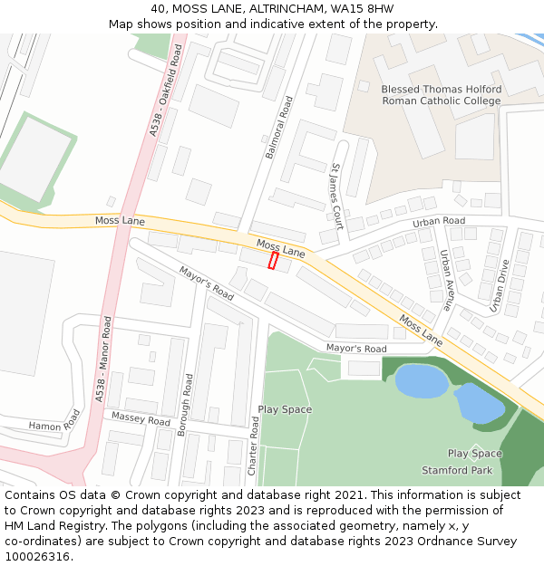 40, MOSS LANE, ALTRINCHAM, WA15 8HW: Location map and indicative extent of plot