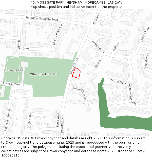 40, MOSSGATE PARK, HEYSHAM, MORECAMBE, LA3 2WN: Location map and indicative extent of plot