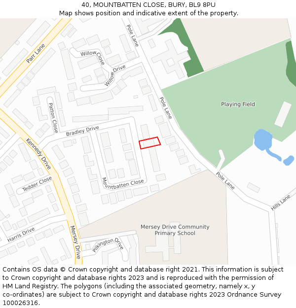 40, MOUNTBATTEN CLOSE, BURY, BL9 8PU: Location map and indicative extent of plot