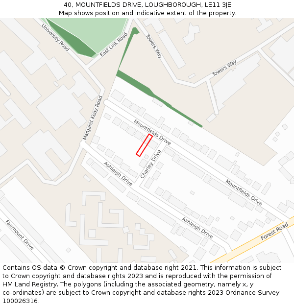 40, MOUNTFIELDS DRIVE, LOUGHBOROUGH, LE11 3JE: Location map and indicative extent of plot