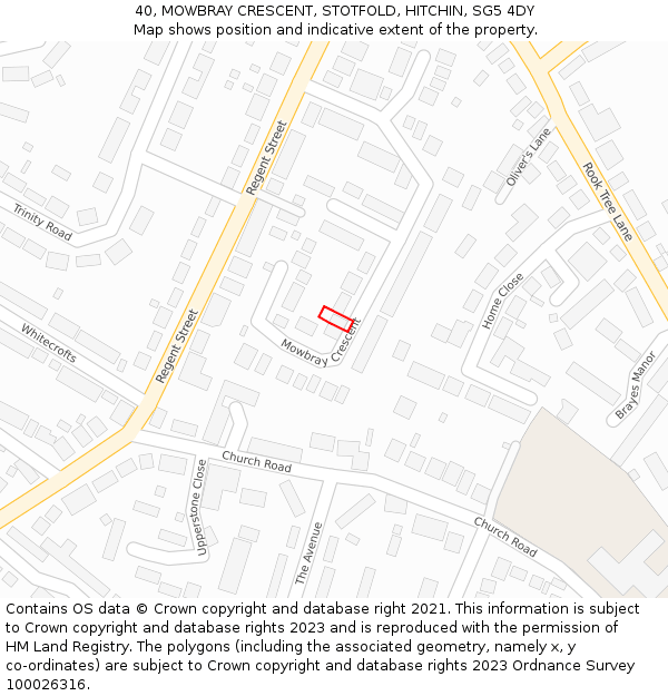 40, MOWBRAY CRESCENT, STOTFOLD, HITCHIN, SG5 4DY: Location map and indicative extent of plot