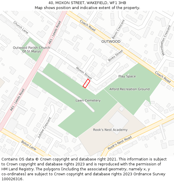 40, MOXON STREET, WAKEFIELD, WF1 3HB: Location map and indicative extent of plot