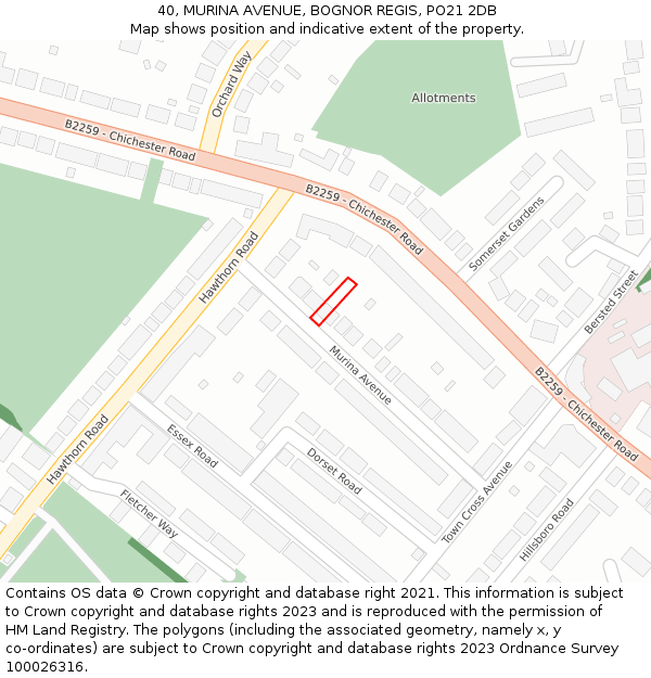 40, MURINA AVENUE, BOGNOR REGIS, PO21 2DB: Location map and indicative extent of plot