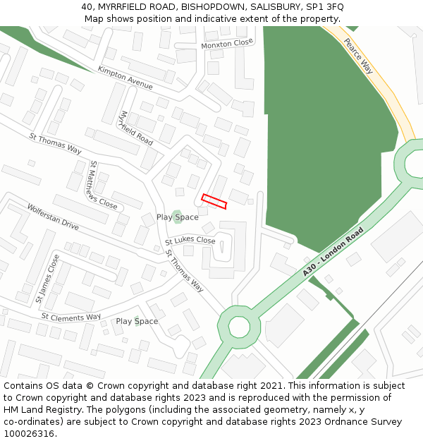 40, MYRRFIELD ROAD, BISHOPDOWN, SALISBURY, SP1 3FQ: Location map and indicative extent of plot