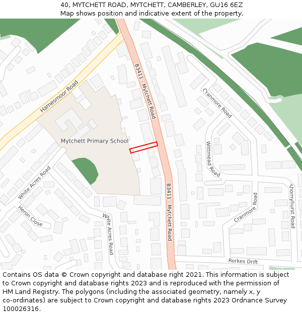 40, MYTCHETT ROAD, MYTCHETT, CAMBERLEY, GU16 6EZ: Location map and indicative extent of plot