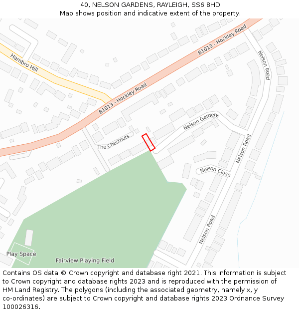 40, NELSON GARDENS, RAYLEIGH, SS6 8HD: Location map and indicative extent of plot