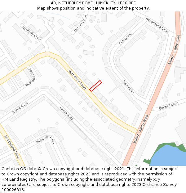 40, NETHERLEY ROAD, HINCKLEY, LE10 0RF: Location map and indicative extent of plot