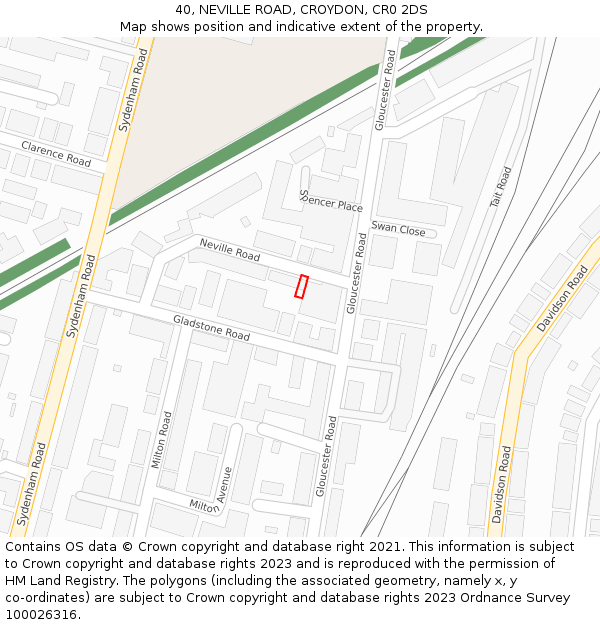 40, NEVILLE ROAD, CROYDON, CR0 2DS: Location map and indicative extent of plot