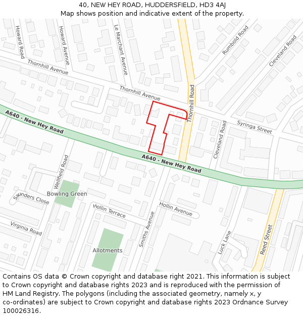 40, NEW HEY ROAD, HUDDERSFIELD, HD3 4AJ: Location map and indicative extent of plot