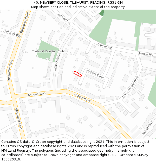 40, NEWBERY CLOSE, TILEHURST, READING, RG31 6JN: Location map and indicative extent of plot