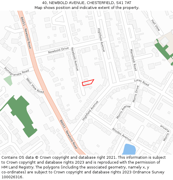 40, NEWBOLD AVENUE, CHESTERFIELD, S41 7AT: Location map and indicative extent of plot