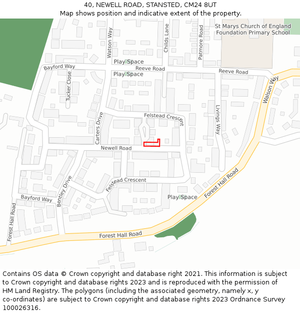 40, NEWELL ROAD, STANSTED, CM24 8UT: Location map and indicative extent of plot