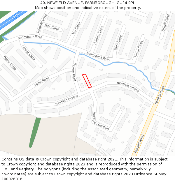 40, NEWFIELD AVENUE, FARNBOROUGH, GU14 9PL: Location map and indicative extent of plot