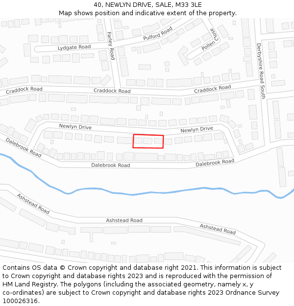 40, NEWLYN DRIVE, SALE, M33 3LE: Location map and indicative extent of plot