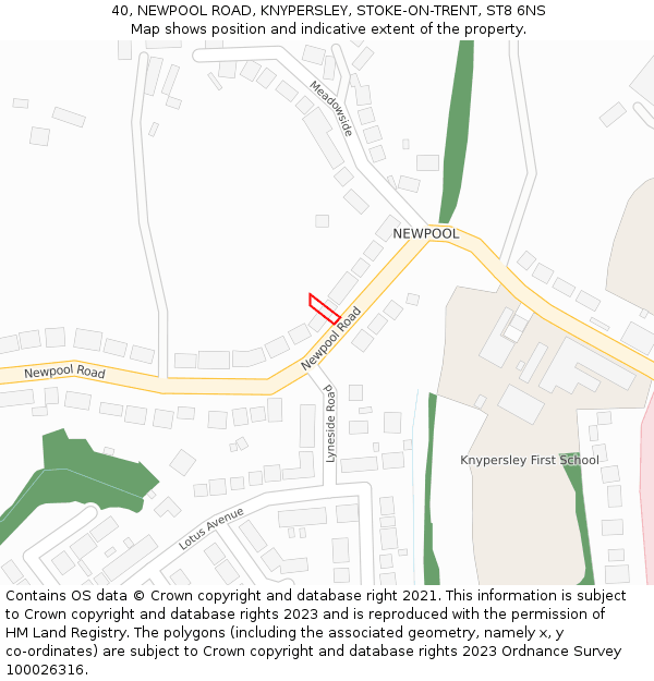 40, NEWPOOL ROAD, KNYPERSLEY, STOKE-ON-TRENT, ST8 6NS: Location map and indicative extent of plot