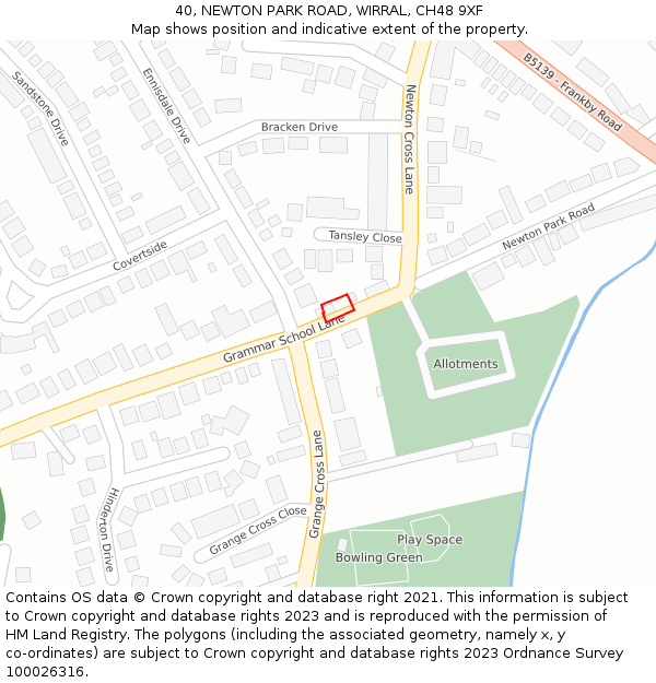 40, NEWTON PARK ROAD, WIRRAL, CH48 9XF: Location map and indicative extent of plot